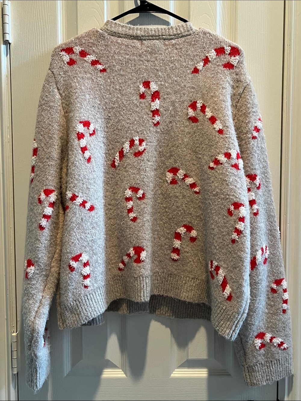 Cozy Gray Candy Cane Button-Up Sweater - Picture 5 of 7